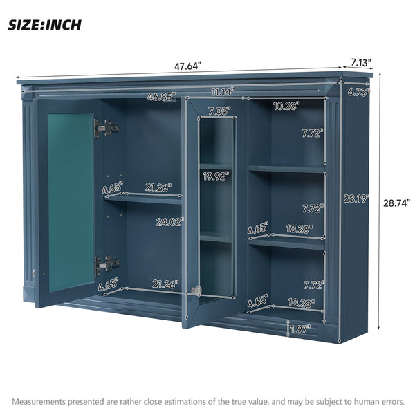English Elm 47 Inch Wall Mounted Medicine Cabinet with Mirror Open Shelving and Adjustable Storage N710P363550C
