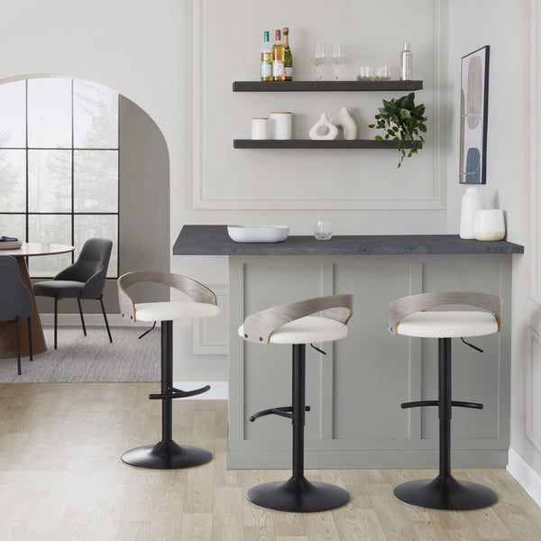 English Elm Adjustable Swivel Barstools Set of 2 Faux Leather Seat Black Metal Base Kitchen B202S01972