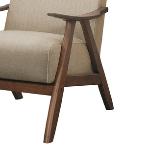 English Elm Fabric Upholstered Mid-century Accent Chair Curved Wooden Arms Angled Tapered Legs Brown B056P416784