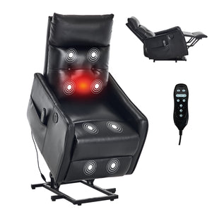 English Elm Black Pu Leather Power Lift Recliner with Massage Heat and Usb for Senior Living W1803P364102