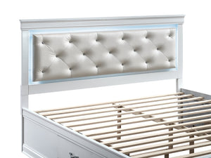 English Elm Lorana King Platform Bed with Led Lighting Tufted Faux Leather Glam Storage Frame White B078S00697