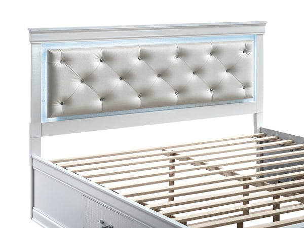 English Elm Lorana King Platform Bed with Led Lighting Tufted Faux Leather Glam Storage Frame White B078S00697