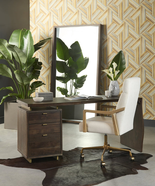 Sunpan Collin Office Chair - Stylish Bovine Leather with Elegant Iron Frame for Modern Workspace Comfort Natural / Heather Ivory Tweed