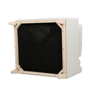 English Elm Jennifer Taylor Home - Pasadena Modern Farmhouse Accent Arm Chair 36" Flax White Linen, Rubberwood Base, Removable Cushions B2719P358855