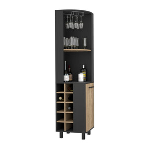 English Elm Corner Bar Cabinet with Ten Built-In Wine Slots, Cup Rack & Spacious Top Shelf for Entertaining Multicolor 43 L x 21 W x 3 H B097S00134