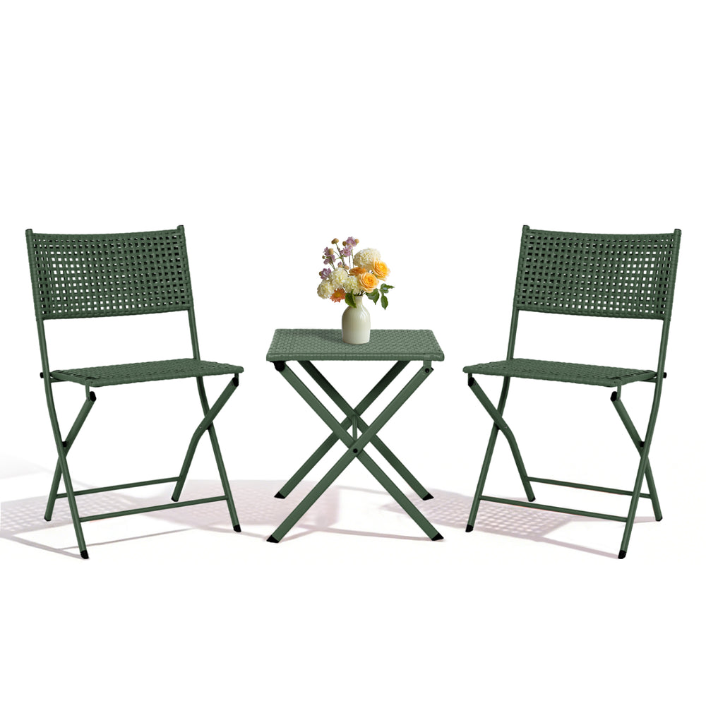 English Elm Patio Folding Bistro Set with E-coated Steel Frame for Balcony Garden Outdoor Dining Dark Green T5880P492162