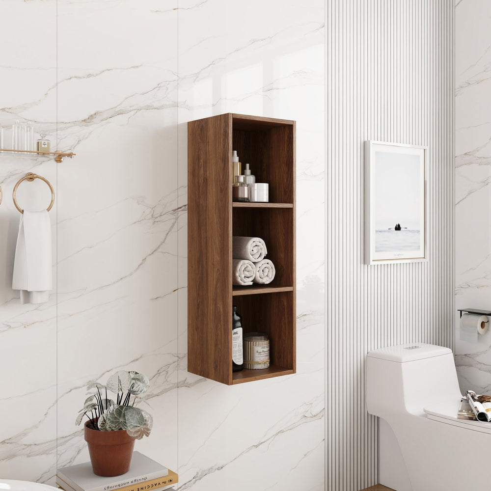 English Elm 12 Inch Wall Mounted Three Tier Storage Shelf Brown Ebony Finish for Bathroom Study W1972P457976