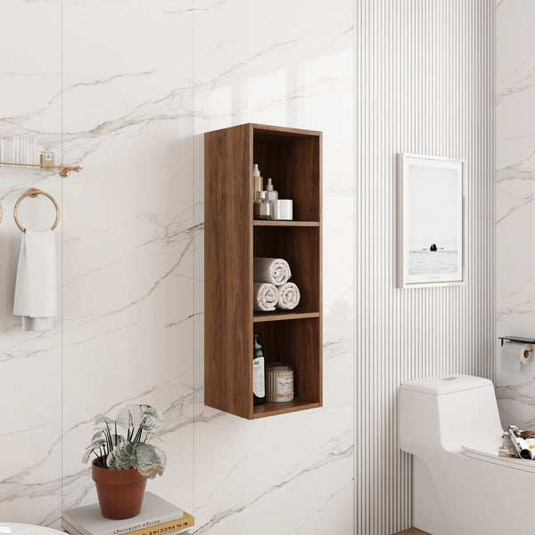 English Elm 12 Inch Wall Mounted Three Tier Storage Shelf Brown Ebony Finish for Bathroom Study W1972P457976