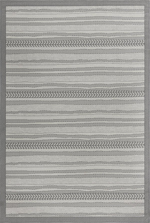 Unique Loom Outdoor Border Lines Machine Made Border Rug Gray, Gray/Silver 6' 1" x 9' 0"