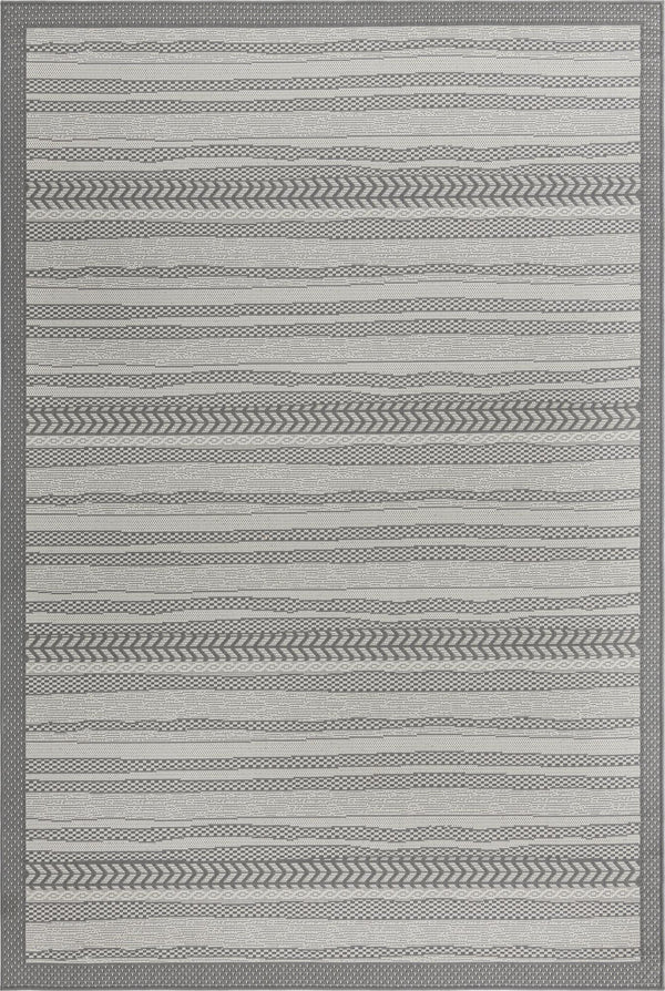 Unique Loom Outdoor Border Lines Machine Made Border Rug Gray, Gray/Silver 6' 1" x 9' 0"