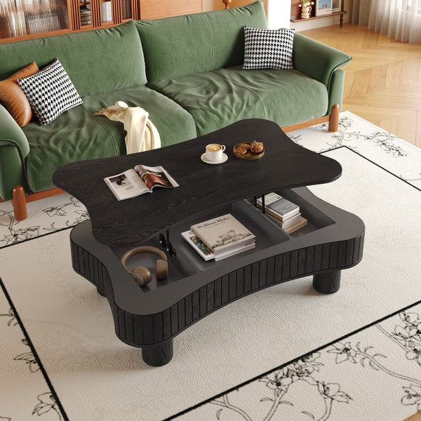 English Elm Lift Top Coffee Table with Fluted Panels Hidden Storage and Hydraulic Rise for Living Rooms W1445P317474