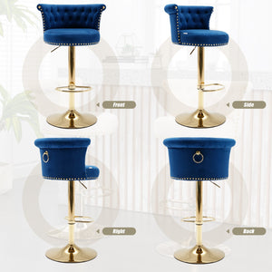 English Elm UNITED Velvet 360° Rotating Bar Chair with Diamond Stitching, Gold Frame, Plush Foam Seat, Adjustable Height Navy W1568P361717