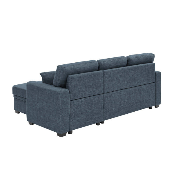 English Elm Upholstered Sleeper Sofa with Chaise & Under-Seat Storage, Reversible L/R, Modern Compact Design Blue B355S00006