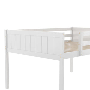 English Elm Full Low Loft Bed Pine Wood with Ladder & Guardrails, Space-Saving Play Area, Secure 350lb Capacity White WF531952AAK