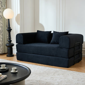 English Elm 59'' Corduroy Floor Sofa Convertible Sleeper with Bolster Pillow for Studio Living Black W3434P449858