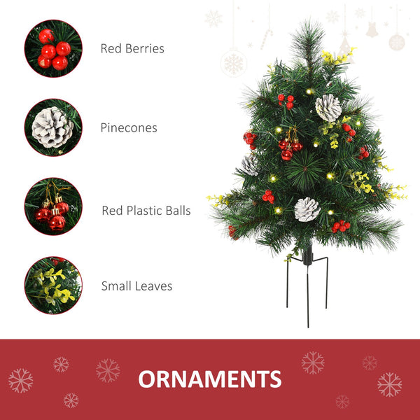 English Elm HOMCOM 22.5" Outdoor Pre-Lit Christmas Shrub 2-Pack with 24 Warm White LEDs, 8 Modes & Stakes W2225P249634