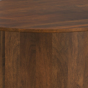 English Elm Millbury Solid Mango Wood Round Coffee Table Rustic Drum Design for Living Room Walnut Brown B136P429105
