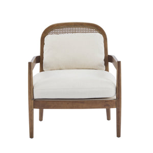 English Elm [set of 2] Mid-century Rattan Back Armchairs Solid Wood Legs Beige Upholstered Seat N767P298390L