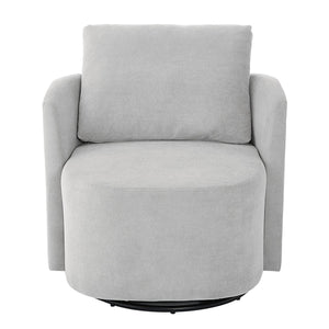English Elm 360° Swivel Chair - Stylish Grey Upholstered Barrel Armchair For Living Room, Office, And Hotels N719P272681E