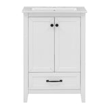 English Elm 24" Bathroom Vanity With Sink, Bathroom Vanity Cabinet With One Drawer and Doors, Solid Wood and Mdf, White