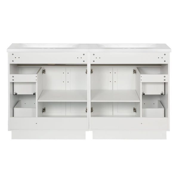 English Elm [video] 60 Inch Dual Sink Bathroom Vanity Mdf Cabinet Soft Close Doors Resin N729P000018K
