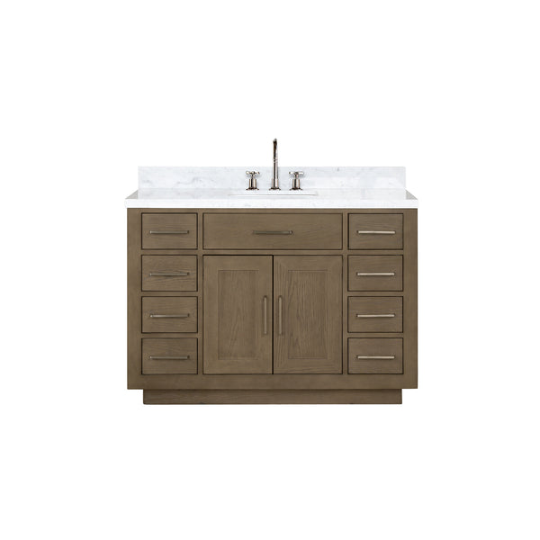 English Elm Grey Oak Single Bath Vanity 48" W With Carrara Marble Top, Polished Chrome Faucet & Ample Storage B2731P257708