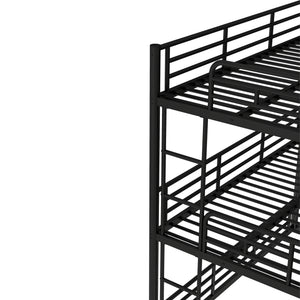 English Elm Twin Triple Metal Bunk Bed Matte Powder Coated Frame with Full Safety Guardrails Black W1580S00584