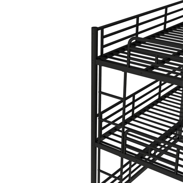English Elm Twin Triple Metal Bunk Bed Matte Powder Coated Frame with Full Safety Guardrails Black W1580S00584