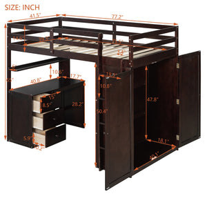 English Elm Twin Loft Bed with Built-in Desk Wardrobe and Drawers Solid Pine Space Saver Espresso LT000301AAP-2
