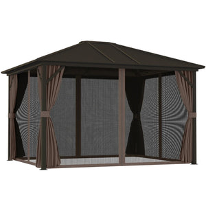 English Elm Gazebo Hardtop Outdoor Structure with Steel Roof Aluminum Frame and Privacy Curtains T3971S00174