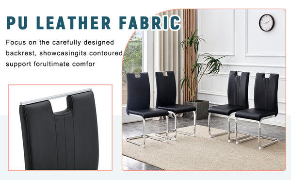 English Elm Set Of 4 Bow-Shaped Black Pu Chairs - Modern Elegance For Dining, Office, And Lounge Spaces W3226P279082-GIGA