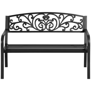 English Elm Outsunny 50" Elegant Metal Garden Bench With Floral-Scroll Backrest For Patios, Yards & Parks W2225P217571-GIGA