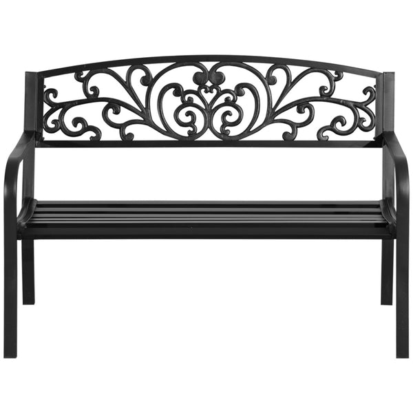 English Elm Outsunny 50" Elegant Metal Garden Bench With Floral-Scroll Backrest For Patios, Yards & Parks W2225P217571-GIGA