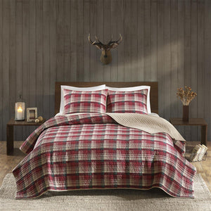 JLA Home Woolrich - 100% Cotton Oversized Quilt Mini Set with Reversible Plaid and Solid Reverse, Lightweight Year-Round Comfort Red WR14-1786