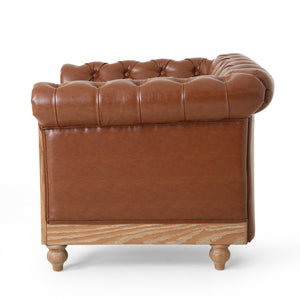 English Elm Christopher Knight Home® - CLUB Club Chair Chesterfield-Inspired Tufted PU Upholstery with Nailhead Trim, Scrolled Arms, Turned Legs Light Brown 39.25 L x 34.25 W x 25 H 72069.00COGN