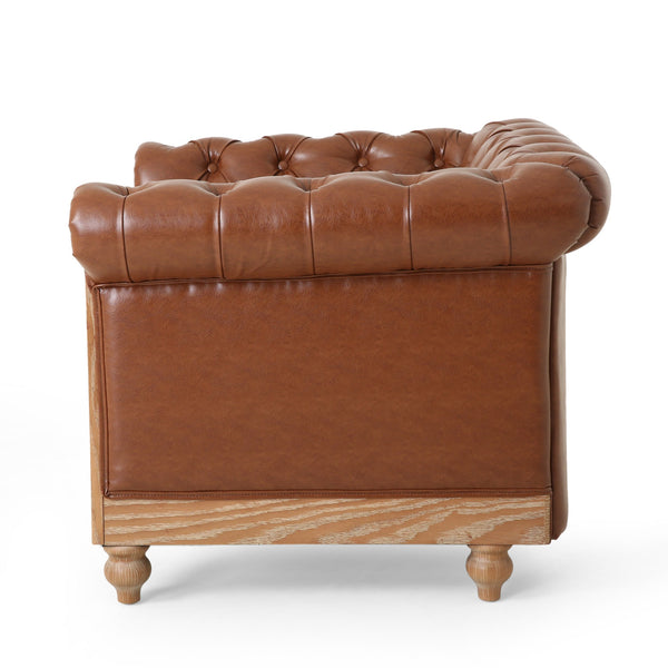 English Elm Christopher Knight Home® - CLUB Club Chair Chesterfield-Inspired Tufted PU Upholstery with Nailhead Trim, Scrolled Arms, Turned Legs Light Brown 39.25 L x 34.25 W x 25 H 72069.00COGN