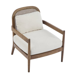 English Elm [set of 2] Mid-century Rattan Back Armchairs Solid Wood Legs Beige Upholstered Seat N767P298390L