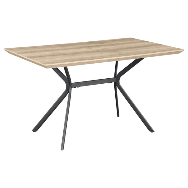 English Elm Hanover 53" Light Brown Composite Wood Dining Table with Flared V Metal Legs, Modern Melamine Finish B062S00608