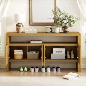 English Elm U_Style 60" Minimalist Sideboard - Durable Solid Wood Veneer Console With Open Shelf & Versatile Storage N711P289132O-GIGA