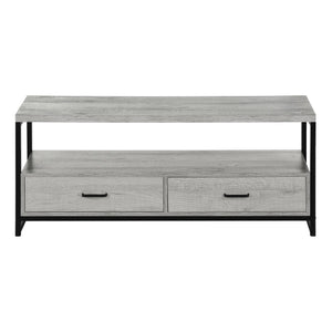 English Elm Tv Stand 48 Inch Console Media Center with Black Metal Frame, Two Drawers & Open Shelves for Compact Living Spaces Grey 52 L x 18 W x 7 H B2710P221333