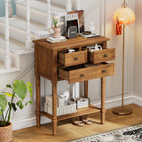 English Elm Trexm Narrow Console Table, Slim Sofa Table With Three Storage Drawers and Bottom Shelf (Natural)