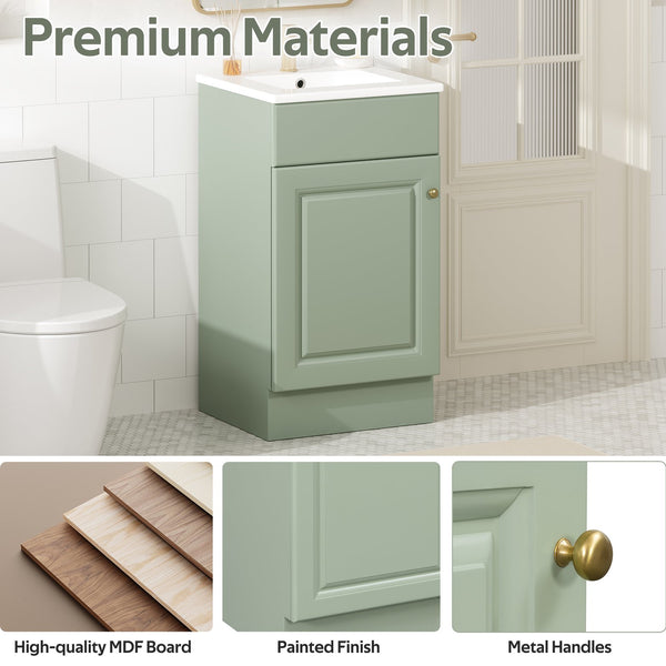 English Elm [video] Compact Sage Green Bathroom Vanity with Ceramic Sink Soft Close Cabinet N759P237932G