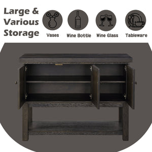 English Elm Haddie Distressed Walnut Server with 3 Doors & Open Shelf, Dark Walnut Wood Veneer Storage Cabinet B2726P311064