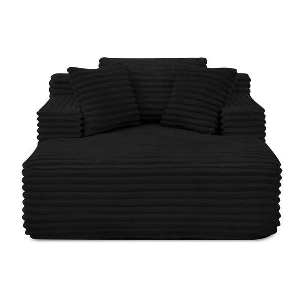 English Elm Living Compressed Chaise Lounge Foam Sofa Bed with Plush Corduroy Upholstery, Deep Seat Cloud Comfort Black W1413P298040