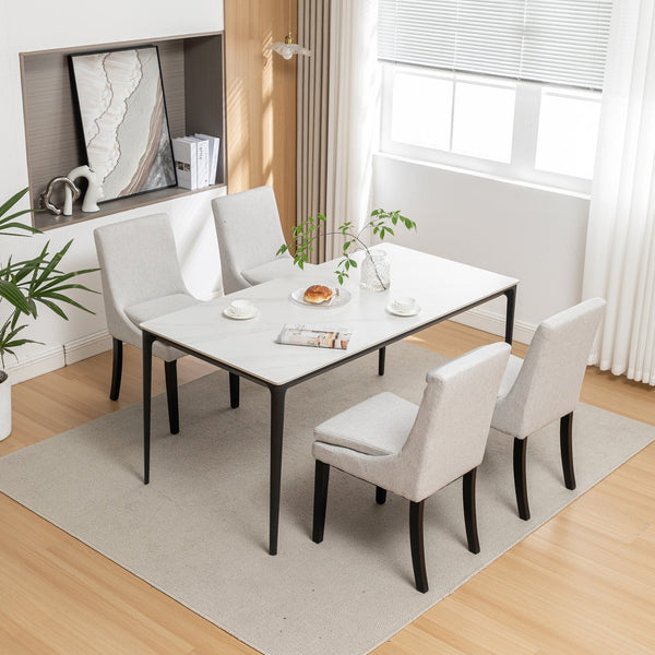 English Elm Modern Dining Chairs Set of 2 Light Gray Tufted Linen Upholstered Seats with Solid Wood Legs, 300lb Capacity, Versatile Accent Dining Chairs for Home & Restaurant W2200P152210