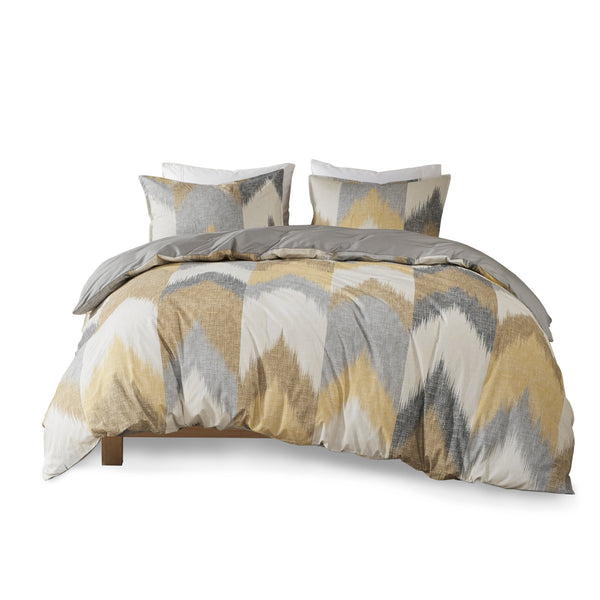 English Elm Full/Queen Alpine Duvet Cover Mini Set — 200TC Cotton Ikat Chevron, OEKO‑TEX, Antimicrobial, Button Closure B03596520