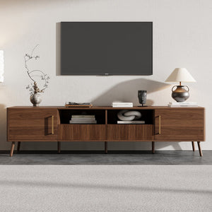 English Elm 78 Inch Walnut Entertainment Center Fluted Doors Solid Wood Legs for Living Room N710P372538P