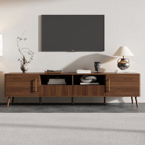 English Elm 78 Inch Walnut Entertainment Center Fluted Doors Solid Wood Legs for Living Room N710P372538P
