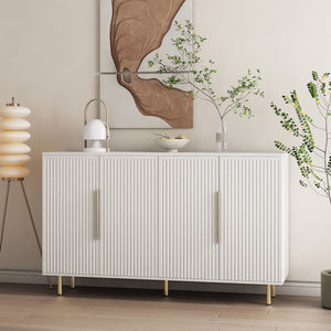 English Elm White Modern Fluted Sideboard Buffet with Adjustable Shelves, Art Deco MDF Credenza Console, Spacious Storage Elegance W1321P171784