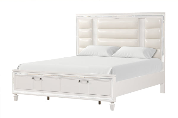 English Elm Genoa King Storage Bed Glam Faux Leather Headboard with Led Lighting Mirror Accents B078S00715